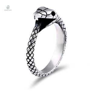 Bague serpent Ouroboros en métal argenté