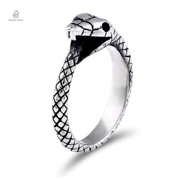 Bague serpent Ouroboros en métal argenté