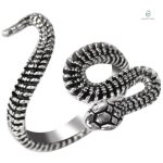 Bague serpent python en métal argenté