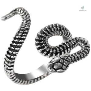 Bague serpent python en métal argenté