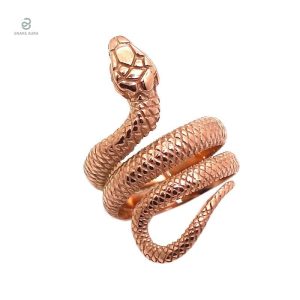 Bague serpent en acier, finition or rose, style contemporain