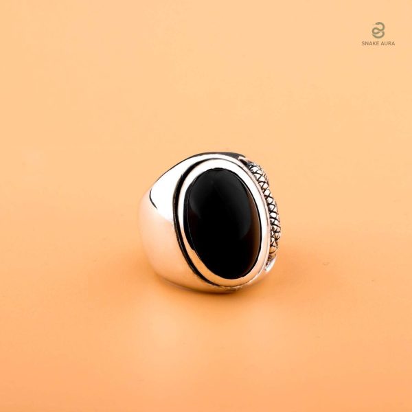 Bague en forme de serpent, agate noire brillante et distincte