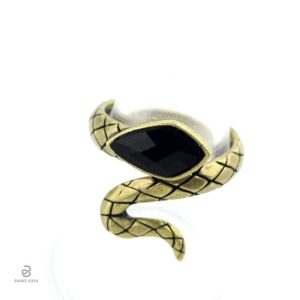 Bague vintage serpent en agate noire, accessoire unique