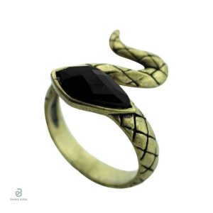 Accessoire rétro serpent en agate noire, allure chic