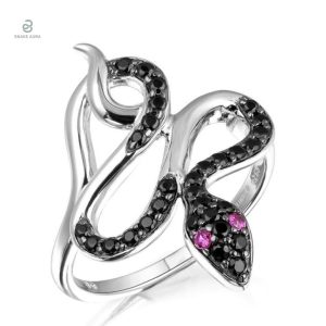 Bague Serpent en argent avec diamants noirs