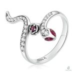 Bague serpent argent femme avec yeux roses