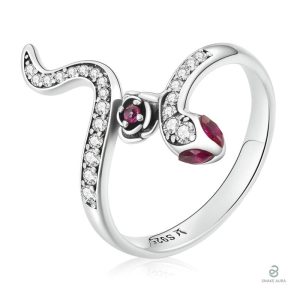 Bague serpent argent femme avec yeux roses