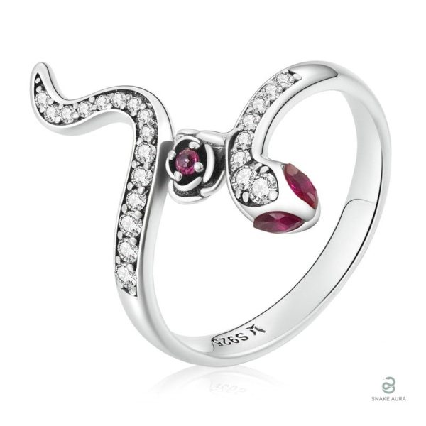 Bague serpent argent femme avec yeux roses