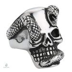 Bague en forme de serpent avec crâne stylisé