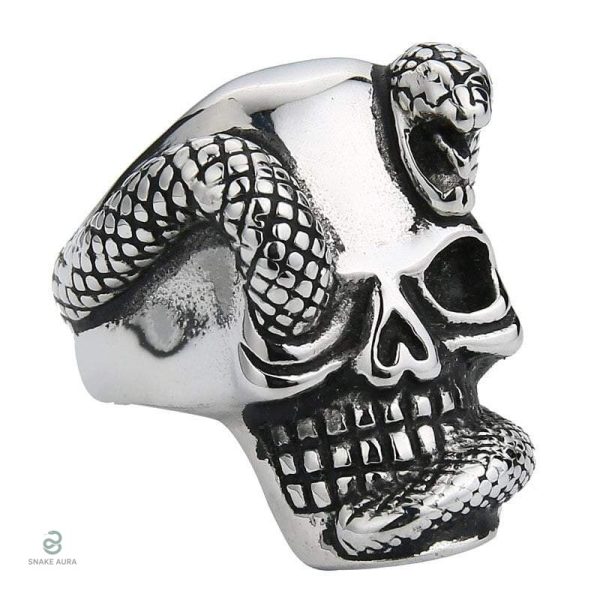 Bague en forme de serpent avec crâne stylisé