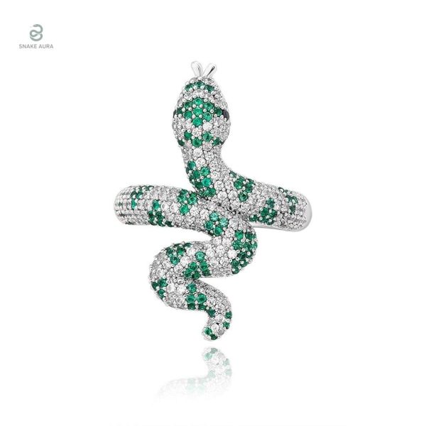 Bague Serpent en cuivre avec zirconium vert
