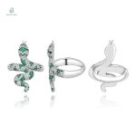 Bague serpent ornée de zirconium, couleur vert émeraude