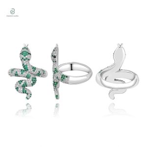 Bague serpent ornée de zirconium, couleur vert émeraude