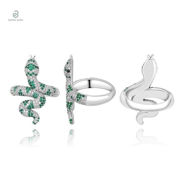 Bague serpent ornée de zirconium, couleur vert émeraude