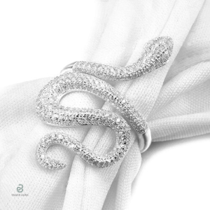 Bague serpent argent avec détails en diamant