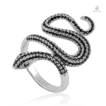 Bague serpent argent avec diamants, design royal