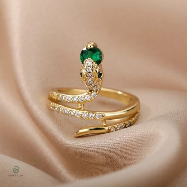 Bague serpent élégante en acier inoxydable avec pierre brillante