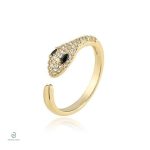 Bague serpent dorée fine avec yeux noirs pour femme