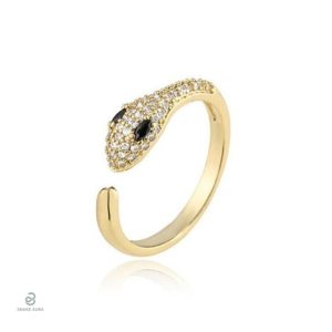 Bague serpent dorée fine avec yeux noirs pour femme