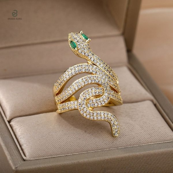Bague serpent dorée avec diamant pour femme