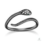 Bague serpent ajustable noire en argent