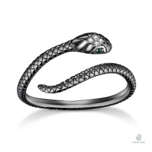 Bague serpent ajustable noire en argent