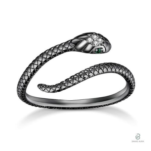 Bague serpent ajustable noire en argent