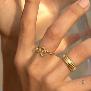Bague fine en argent avec motif serpent et couleurs variées