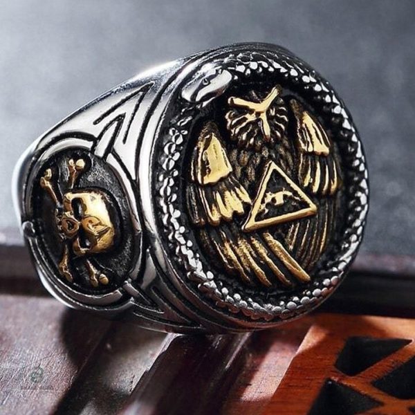 Bague serpent en doré, style Illuminati unique et contemporain