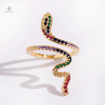Bague serpent ornée de pierres précieuses colorées