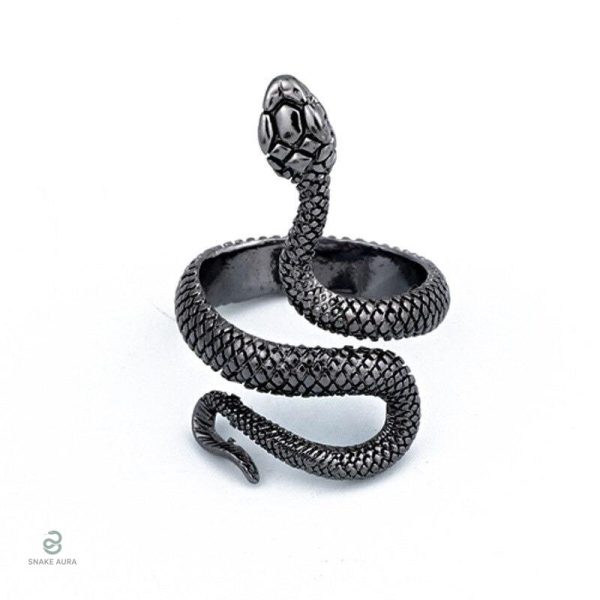 Bague serpent noir élégante en métal