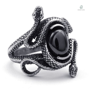 Bague serpent noire avec symbole œil de Sauron