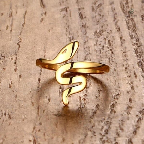 Bague serpent or acier inoxydable, design unique