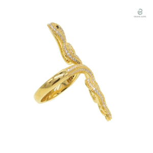 Bague serpent dorée, bijou raffiné avec détails en diamant