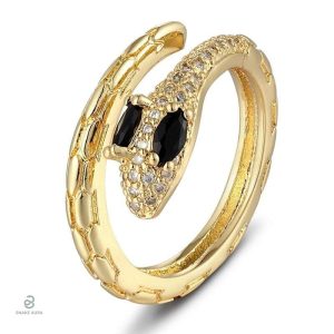 Bague serpent en or avec diamant noir élégant