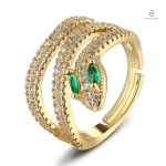 Bague serpent en or avec diamants et yeux verts
