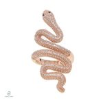 Bague serpent en or rose avec diamant en argent