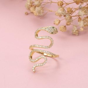 Bague serpent ornée de zirconium sur métal doré