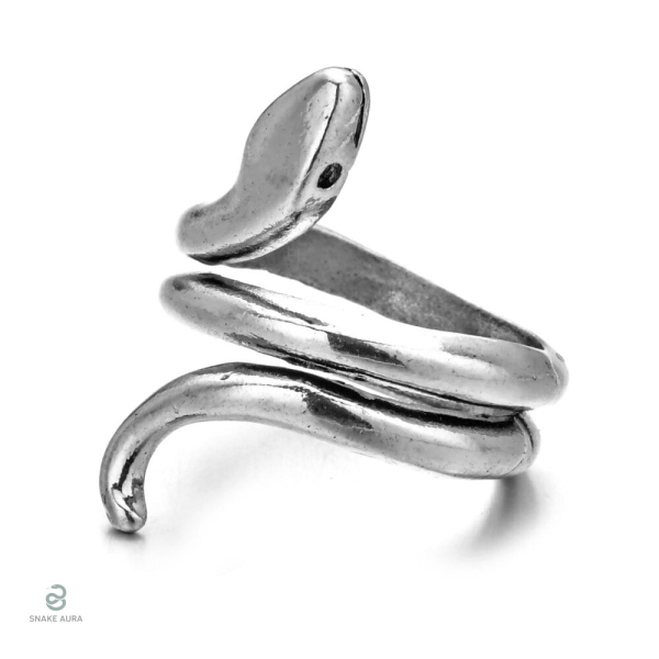 Bague serpent en acier avec finition blanche reptile