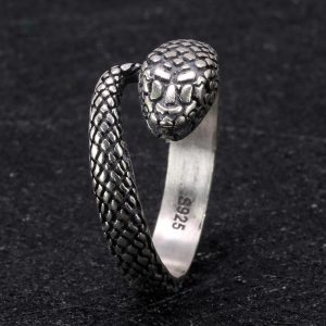 Bague serpent tendance, finition argentée brillante