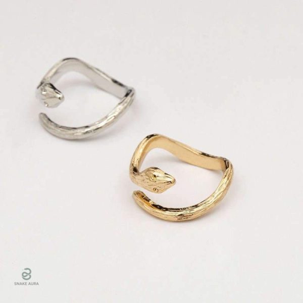 Bague serpent vintage en métal argenté, accessoire tendance