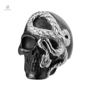 Bague Serpent Tête de Mort Noir en métal noir élégant