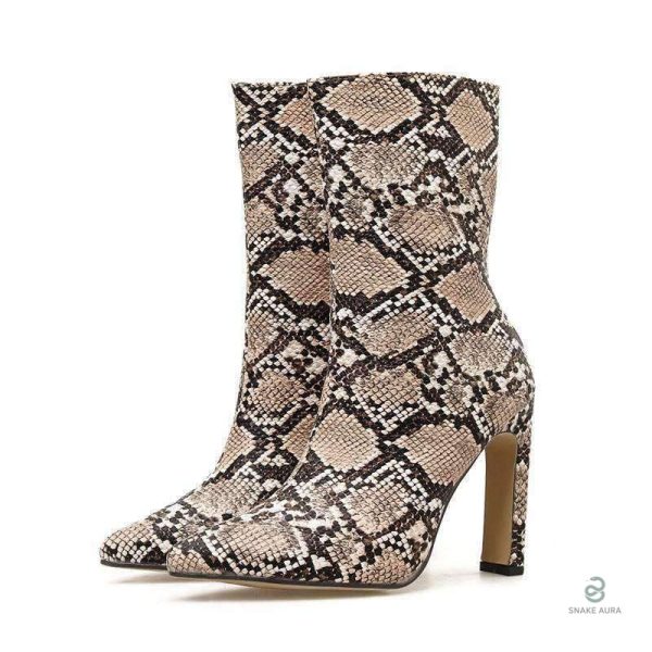 Bottines serpent à talons élégantes et modernes