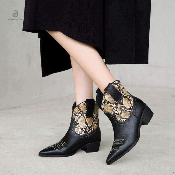 Bottines serpent avec design cowboy élégant pour femme