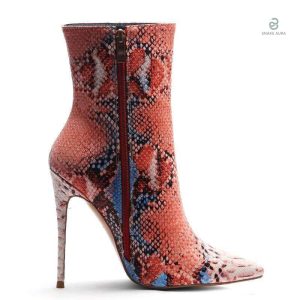 Bottines en imitation serpent, couleur rouge vif