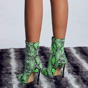 Bottines vert serpent au style audacieux et distinctif