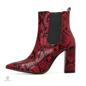 Bottines serpent en cuir bordeaux classique