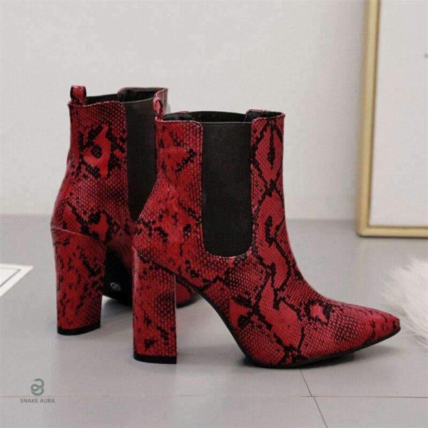 Bottines bordeaux avec motif serpent unique