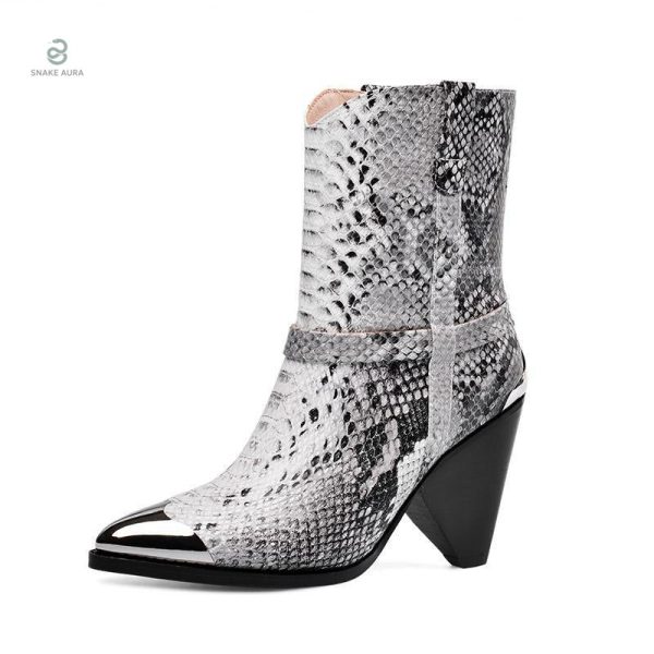 Bottines en cuir au motif serpent, élégance garantie