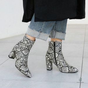 Bottines serpent en cuir gris avec motif python